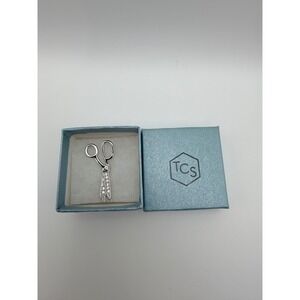 Touchstone Crystal by Swarovski Silver Tone Crystal Scissor Tac Lapel Pin Brooch